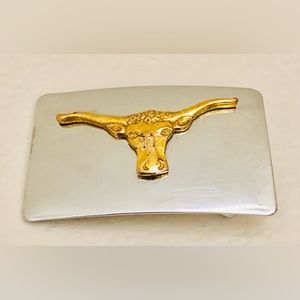 Vtg Silver and brass Longhorn belt buckle